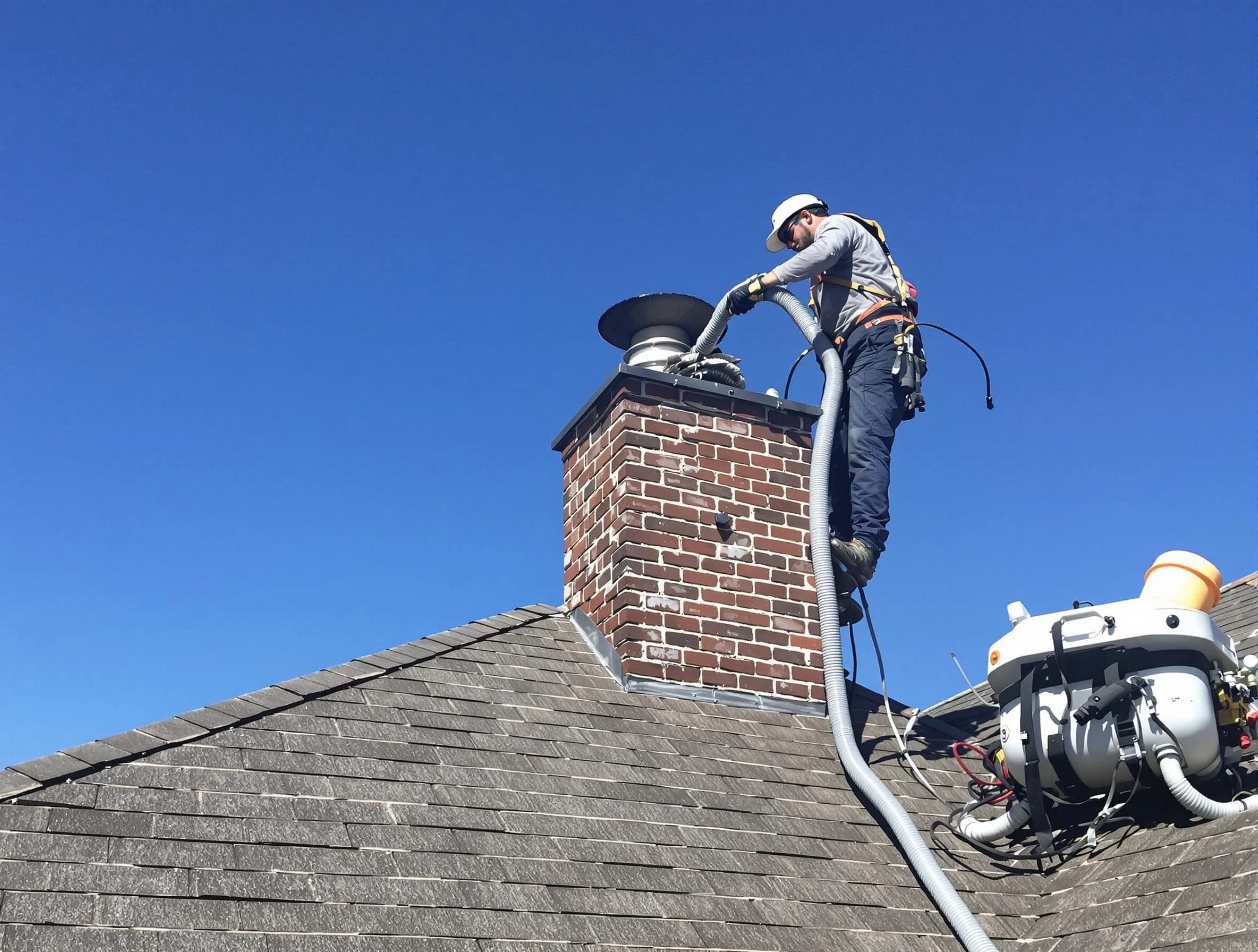 Dedicated Leeds Chimney Sweep team member cleaning a chimney in Leeds, AL