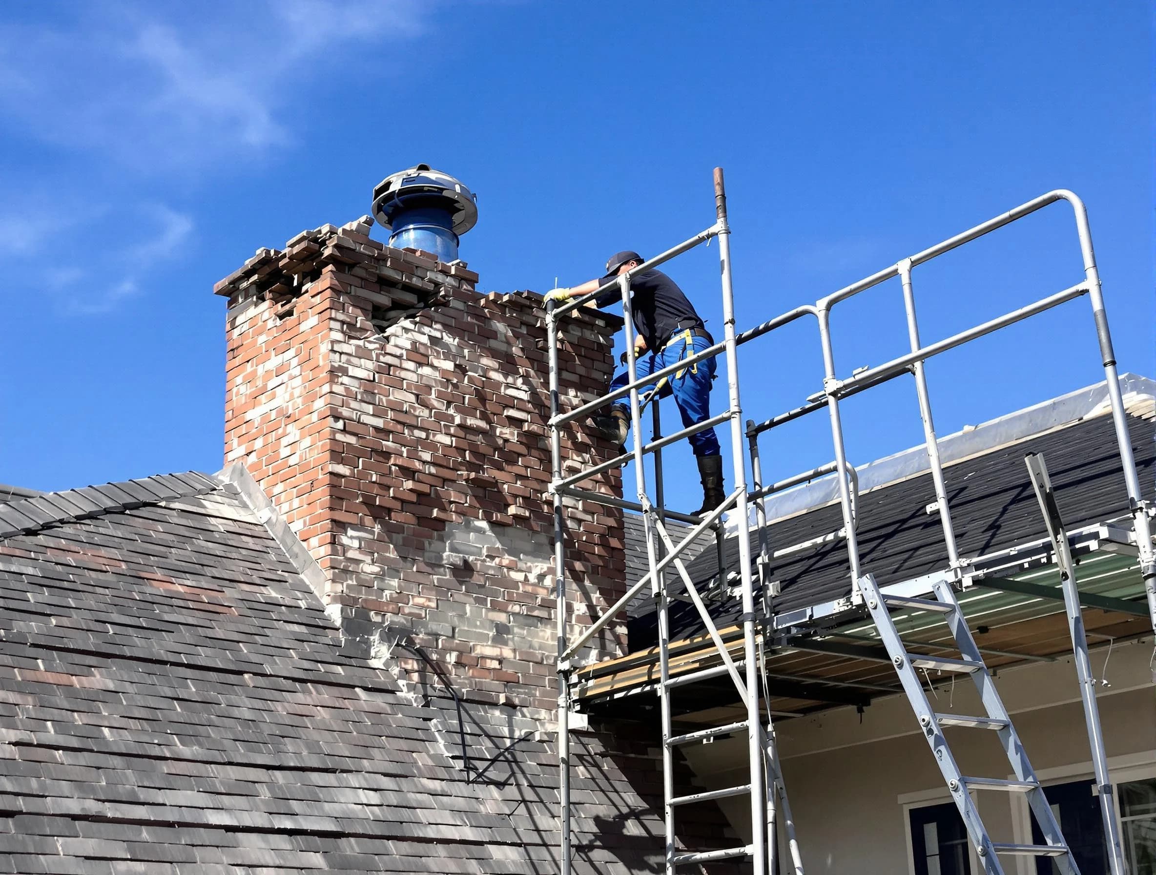 Rebuilding a chimney structure by Leeds Chimney Sweep in Leeds, AL