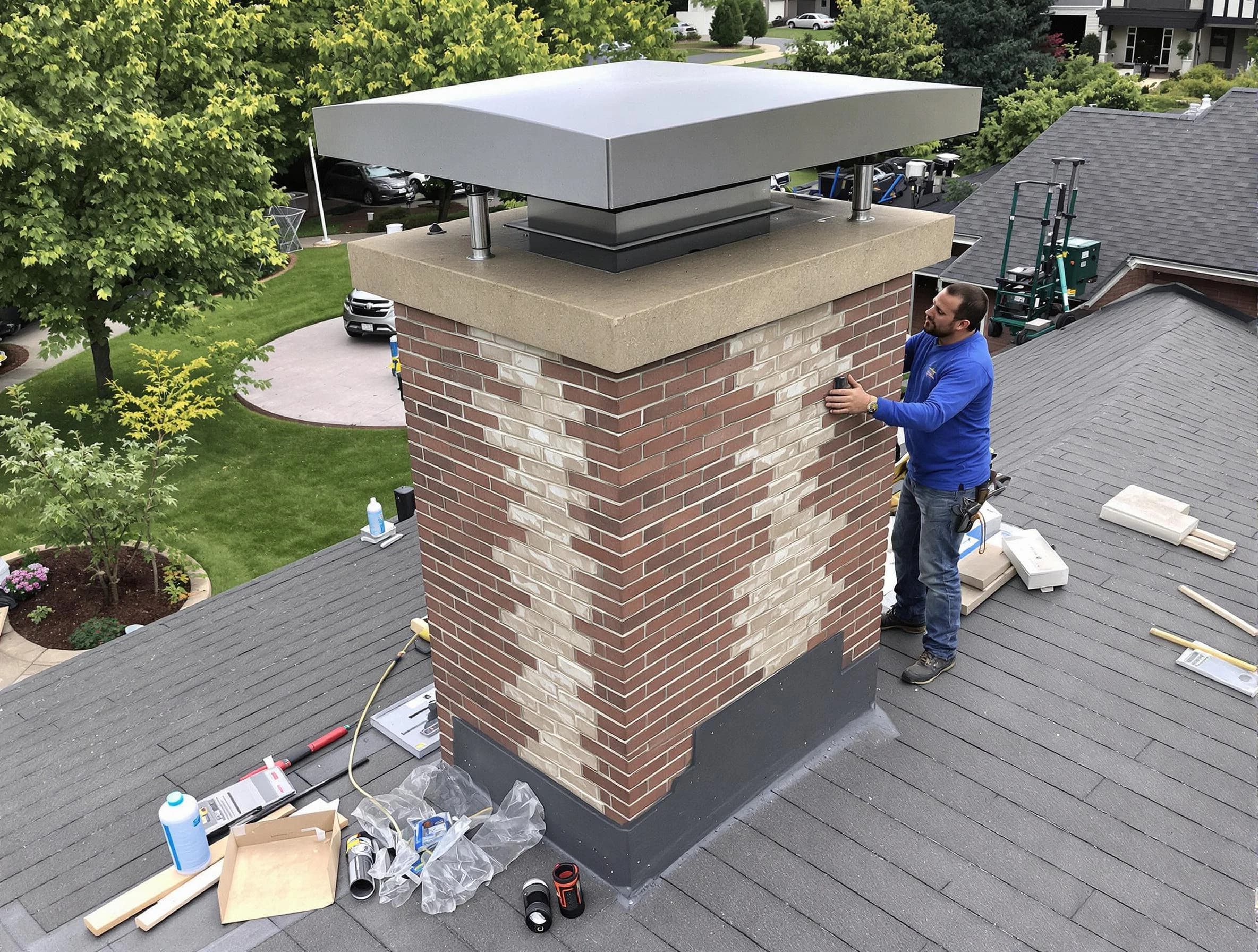 Leeds Chimney Sweep team working on a custom chimney remodel in Leeds, AL