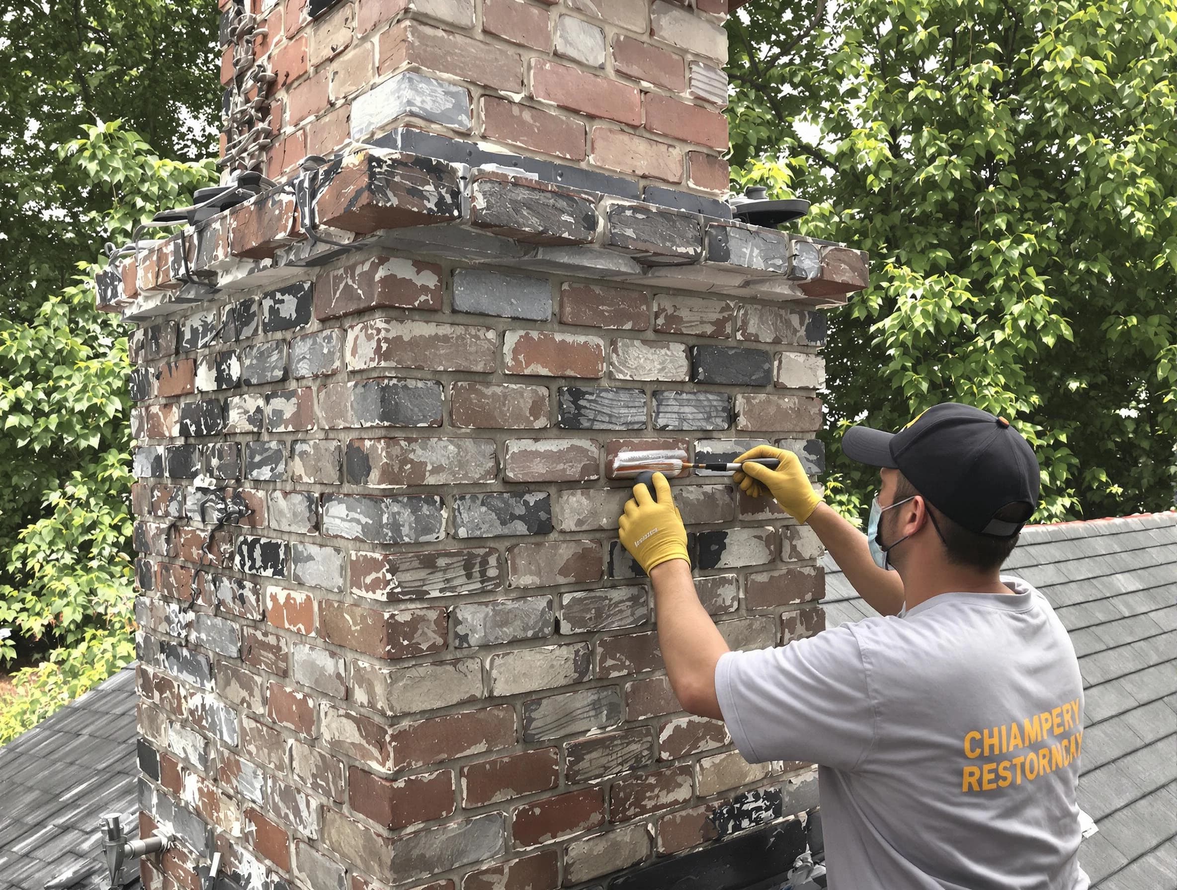 In-progress chimney restoration by Leeds Chimney Sweep in Leeds, AL