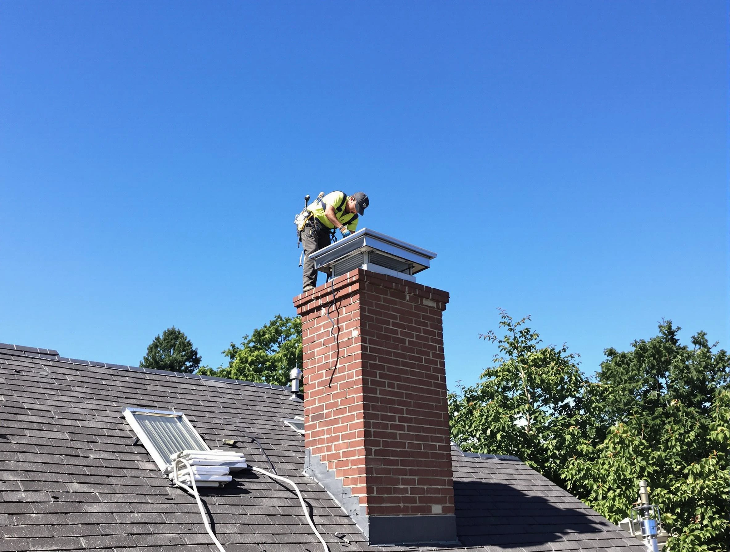 Leeds Chimney Sweep technician measuring a chimney cap in Leeds, AL