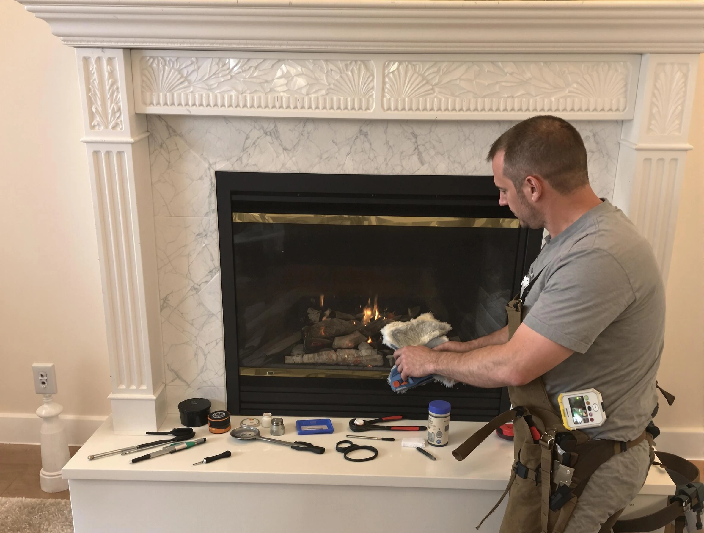 Leeds Chimney Sweep performing fireplace maintenance in Leeds, AL